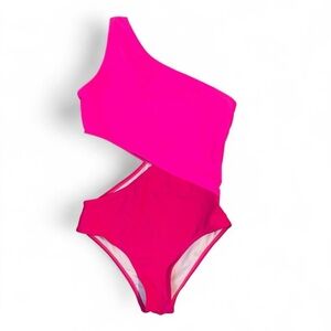 Women's One-Shoulder Cutout One-Piece Swimsuit - Hot Pink